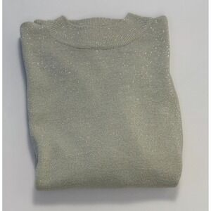 City Girl by Nancy Bolen Metallic Sparkle Sweater Women's Large L Silver Shimmer
